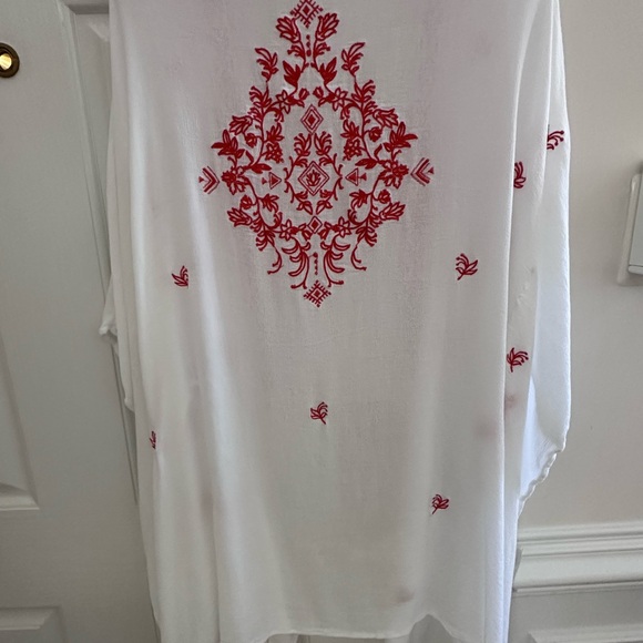 Miss Me Boho White Sheer Open Swim Coverup Orange Embroidery Tassels Large - Picture 4 of 11